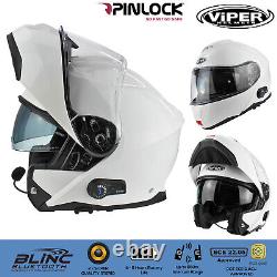 ViPER DUAL VISOR RS-V191 BLINC BLUETOOTH FLIP FRONT MOTORBIKE CRASH HELMET WHITE