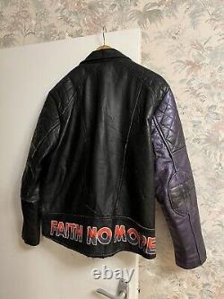 Vintage Black Leather Motorbike Jacket With Faith No More And Painted Detail