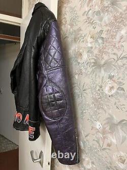 Vintage Black Leather Motorbike Jacket With Faith No More And Painted Detail