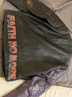 Vintage Black Leather Motorbike Jacket With Faith No More And Painted Detail