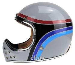 Viper F701 Retro Vintage Fibreglass Offroad Fullface Motorbike Helmet Stipe Peak