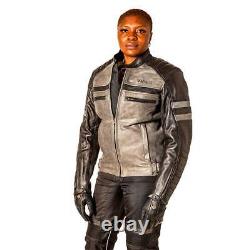 Viper Pier Black Grey Mens Leather Retro Styled Motorcycle Motorbike Bike Jacket